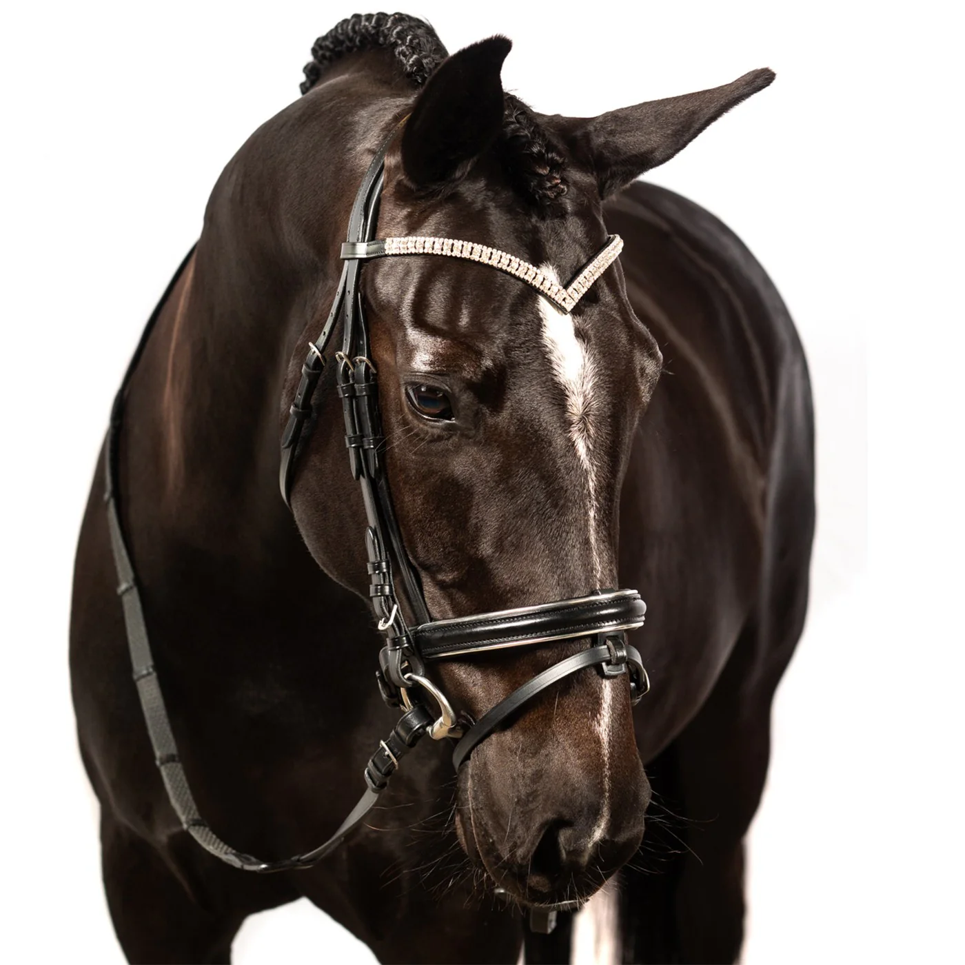 FFE Crystal V Silver Piping Dressage Snaffle Bridle - Image 11