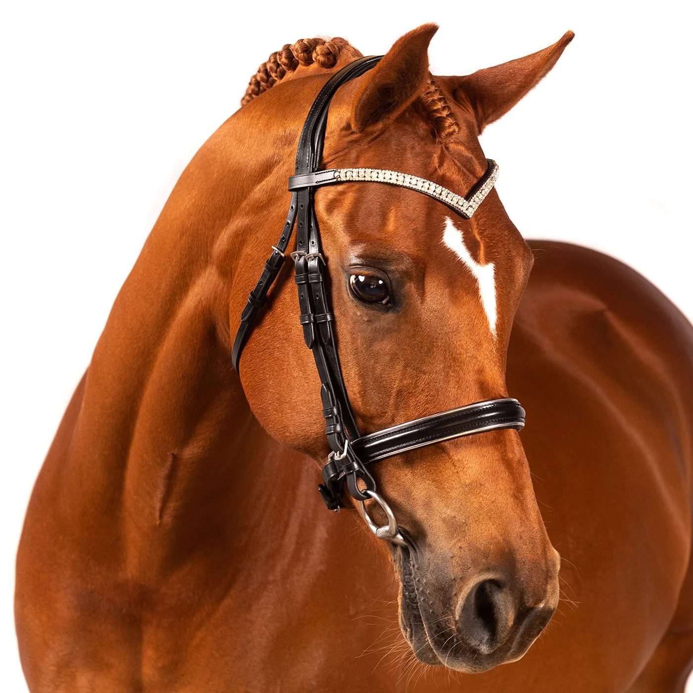 FFE Crystal V Silver Piping Dressage Snaffle Bridle - Image 12